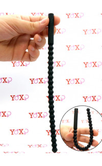 Yoxo Sexy Shop - Sonda dilatatore uretra flessibile in silicone nero con 17 rilievi stimolanti 24 x 1 cm.