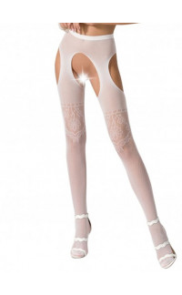 Yoxo Sexy Shop - Collant sexy bianchi con ricami fiori e foglie - Taglia unica elasticizzata (Tg. 36-46)