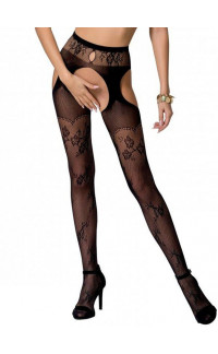 Yoxo Sexy Shop - Collant neri con ricami floreali su fascia e gambe - Taglia unica elasticizzata (Tg. 36-46)