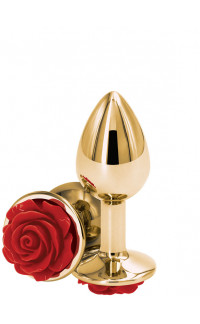 Yoxo Sexy Shop - Cuneo Anale in Alluminio con Gemma a Forma di Rosa Rossa 7,6 x 2,7 cm. Oro