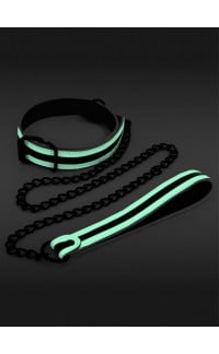 Yoxo Sexy Shop - Collare in Ecopelle e Guinzaglio con Catena in Metallo Lunga 99 cm. Fluorescente e Nero