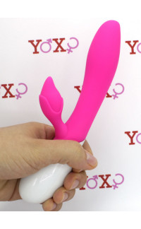 Yoxo Sexy Shop - Vibratore rabbit in silicone rosa con stimolatore a forma di tulipano e doppio motore 19 x 3,2 cm.