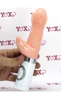 Yoxo Sexy Shop - Vibratore rabbit rosa in silicone con setole stimolanti 21 x 4 cm.