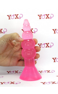 Yoxo Sexy Shop - Plug anale rosa a sfere progressive con ventosa 18 x 3,4 cm.