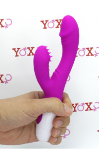 Yoxo Sexy Shop - Vibratore rabbit fucsia in silicone con protuberanze stimola clitoride 20 x 3 cm.