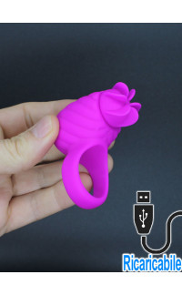 Yoxo Sexy Shop - Anello fallico in silicone rosa con ruota lecca clitoride ricaricabile USB 3,5 cm.