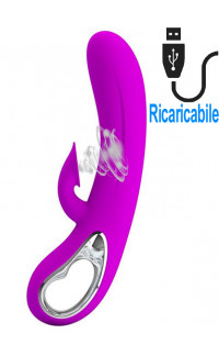 Yoxo Sexy Shop - Vibratore rabbit con succhia clitoride ricaricabile USB Nicola di Pretty Love 24 x 3,5 cm.