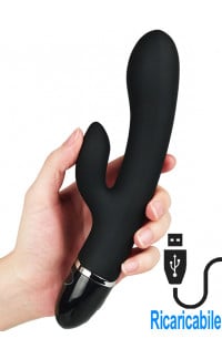 Yoxo Sexy Shop - Clit Duo Climax - Vibratore Rabbit in Silicone Ricaricabile USB 21 x 3,8 cm. Nero