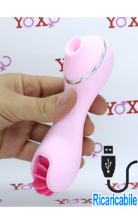 Yoxo Sexy Shop - Succhia e lecca clitoride rosa 2 in 1 riscaldante con rotella lecca clitoride e funzione risucchio ricaricabile USB