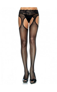 Yoxo Sexy Shop - Collant Velato con Aperture e Fascia in Pizzo - Taglia Unica Elasticizzata (Tg.36-48)