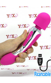 Yoxo Sexy Shop - Massaggiatore 2 Motori Ricaricabile USB in Puro Silicone Rosa 23 x 4,5 cm.