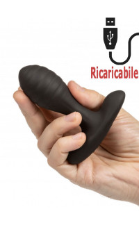 Yoxo Sexy Shop - Omaggio Cuneo Anale da Passeggio in Puro Silicone Nero con Rilievi Ricaricabile USB 8 x 3 cm.