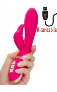 Yoxo Sexy Shop - Vibratore rabbit in silicone rosa con bunny ricaricabile USB 22,5 x 5 cm.