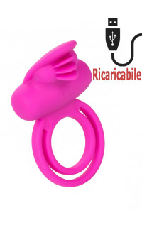 Yoxo Sexy Shop - Anello Vibrante in Silicone Rosa da 5 cm. con Doppio Stimolatore Ricaricabile USB