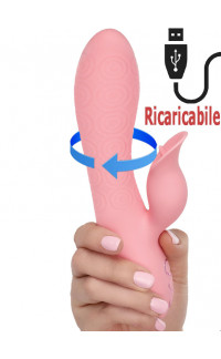 Yoxo Sexy Shop - Vibratore rabbit rotante Pasadena in silicone rosa ricaricabile USB 21,5 x 3,75 cm.