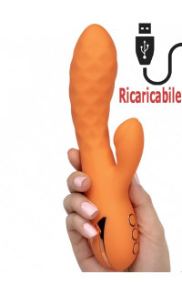 Yoxo Sexy Shop - Vibratore rabbit Newport in silicone arancio ricaricabile USB 21,5 x 3,75 cm.