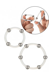 Yoxo Sexy Shop - Set di 2 anelli in silicone trasparente con sfere in acciaio inossidabile 3,5 e 5 cm.