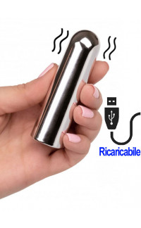 Yoxo Sexy Shop - Mini bullet vibrante argento ricaricabile USB 9 x 2,5 cm.