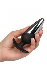 Yoxo Sexy Shop - Cuneo anale da passeggio doppio materiale metallo e silicone nero 11,5 x 3,75 cm.