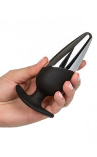 Yoxo Sexy Shop - Cuneo anale da passeggio doppio materiale metallo e silicone nero 12,75 x 4,5 cm.