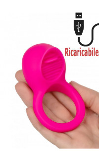 Yoxo Sexy Shop - Anello fallico vibrante in silicone rosa con lingua stimola clitoride ricaricabile  USB 5 cm.