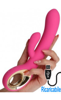 Yoxo Sexy Shop - Vibratore Rabbit Rosa con Motore Doppio Ricaricabile USB in Silicone 24 x 3,6 cm.