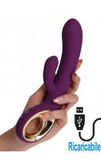 Yoxo Sexy Shop - Vibratore Rabbit Viola con Motore Doppio Ricaricabile USB in Silicone 24 x 3,6 cm.