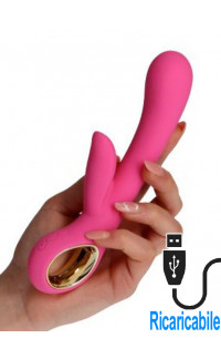 Yoxo Sexy Shop - Vibratore Rabbit Rosa con Motore Doppio Ricaricabile USB in Silicone 18,8 x 3,2 cm.