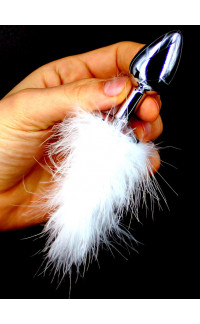 Yoxo Sexy Shop - Cuneo Anale in Acciaio con Coda da Coniglio Bianco 7 x 2,5 cm.