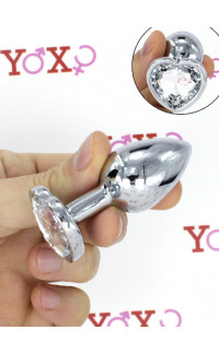 Yoxo Sexy Shop - Cuneo Anale in Alluminio con Gemma a Forma di Cuore Tipo Diamante Bianco 6,1 x 2,7 cm.