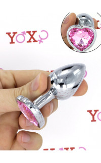 Yoxo Sexy Shop - Cuneo Anale in Alluminio con Gemma a Forma di Cuore Tipo Diamante Rosa 6,1 x 2,7 cm.
