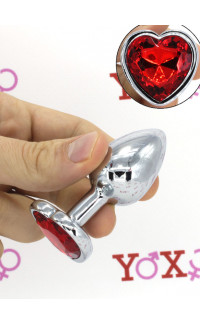 Yoxo Sexy Shop - Cuneo Anale in Alluminio con Gemma a Forma di Cuore Tipo Diamante 6,1 x 2,7 cm.