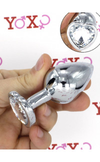 Yoxo Sexy Shop - Cuneo Anale in Alluminio con Gemma a Forma di Cuore Tipo Diamante Bianco 8,2 x 3,4 cm.