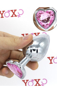 Yoxo Sexy Shop - Cuneo Anale Large in Alluminio con Gemma a Forma di Cuore Tipo Diamante Rosa 9,4 x 4,1 cm.