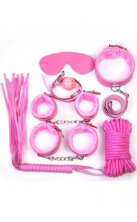 Yoxo Sexy Shop - Kit BDSM Rosa Completo con Frusta Manette Cavigliere Maschera Collare Corda e Gagball