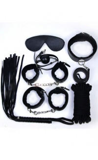 Yoxo Sexy Shop - Kit BDSM Nero Completo con Frusta Manette Cavigliere Maschera Collare Corda e Gagball