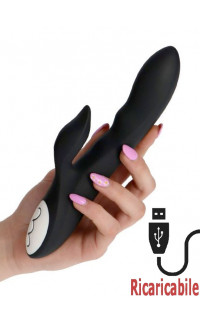 Yoxo Sexy Shop - Vibratore Rabbit in Puro Silicone Nero Ricaricabile USB 21 x 3,5 cm.