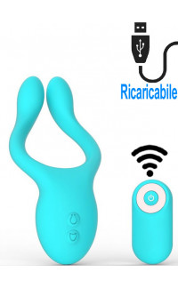 Yoxo Sexy Shop - Vibratore per coppia in silicone turchese ricaricabile con USB con telecomando 13,5 x 4,5 cm.