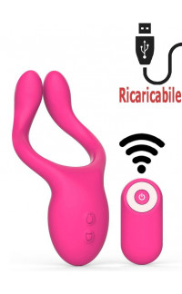 Yoxo Sexy Shop - Vibratore per coppia in silicone rosa ricaricabile con USB con telecomando 13,6 x 4,5 cm.