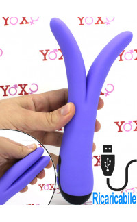 Yoxo Sexy Shop - Vibratore in silicone color glicine a forma di V ricaricabile USB 20,9 x 3,5 cm.