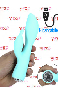 Yoxo Sexy Shop - Pave Victoria - Vibratore Rabbit in Silicone 19 x 3,7 cm. Azzurro Acqua Ricaricabile con USB
