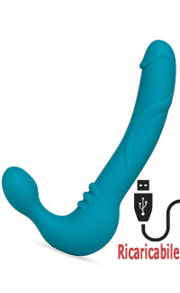 Yoxo Sexy Shop - Strapless strap-on vibrante senza lacci in silicone azzurro 22,8 x 4,4 cm.
