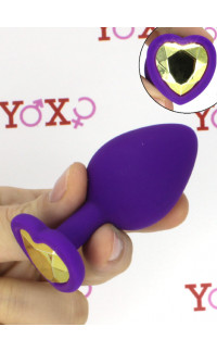 Yoxo Sexy Shop - Cuneo Anale in Silicone Viola con Gemma a Forma di Cuore Oro 7 x 3,5 cm.