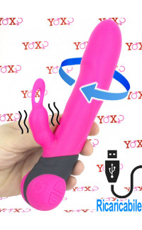 Yoxo Sexy Shop - Adrien Lastic BONNIE & CLYDE - Vibratore Rabbit Rotante in Silicone 22 x 3,8 cm. Fucsia
