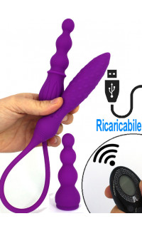 Yoxo Sexy Shop - Doppio Ovulo Vibrante in Silicone con Telecomandato Wireless Ricaricabile USB 61,5 x 3,4 cm. Viola