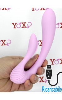 Yoxo Sexy Shop - Vibratore doppio in silicone per Punto G e clitoride ricaricabile USB 18 x 3,2 cm rosa
