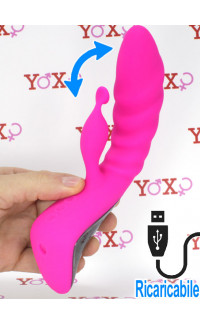 Yoxo Sexy Shop - Vibratore Rabbit in Silicone con Oscillazione Ricaricabile USB 20,7 x 4 cm. Rosa Fluo