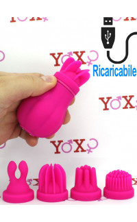 Yoxo Sexy Shop - Stimolatore clitoride in morbido silicone con 5 testine intercambiabili