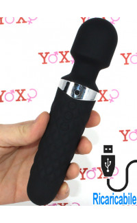 Yoxo Sexy Shop - BE WANDED - Massaggiatore in Silicone 20 x 4,1 cm. Ricaricabile USB Nero