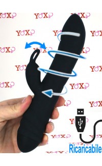 Yoxo Sexy Shop - Adrien Lastic TWISTER - Vibratore Rabbit in Silicone con Perle Rotanti 23 x 4 cm. Nero